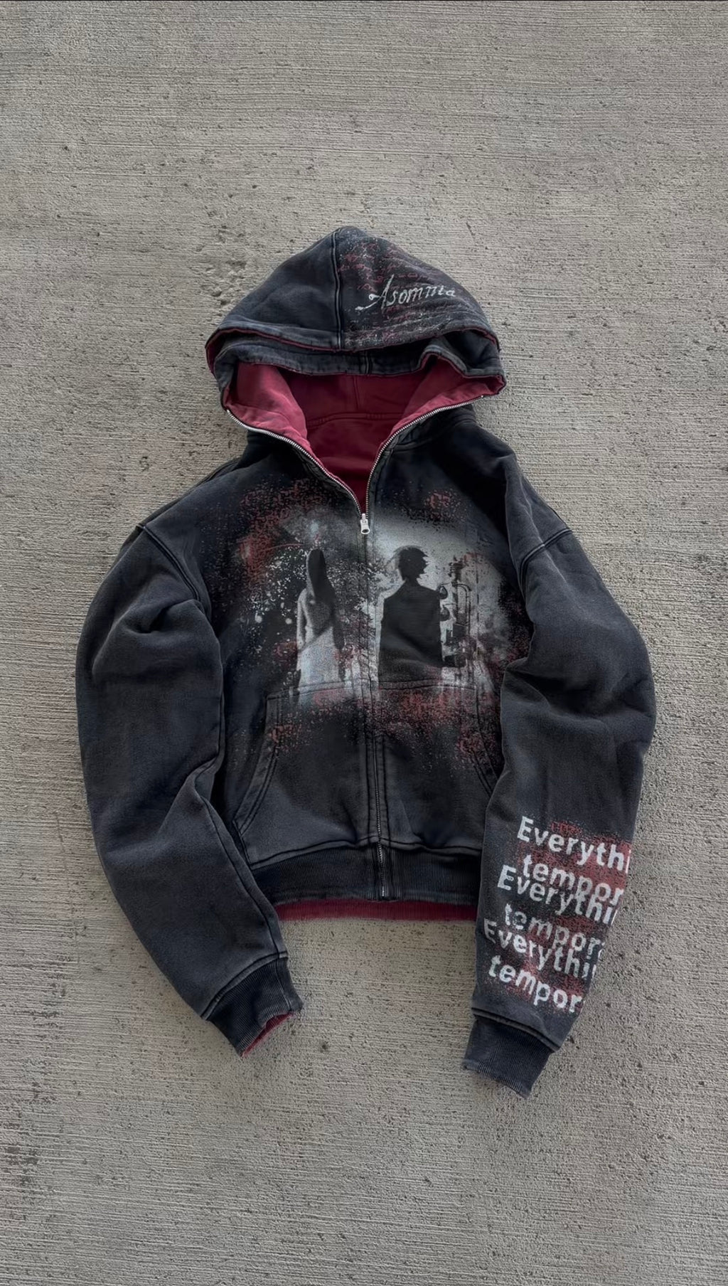 "Everything's Temporary" - Reversible zip-up